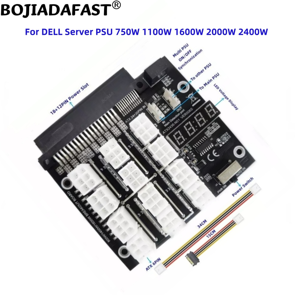 12 Ports PCI-E 6Pin Connector  - 2400W Server Psu Breakout Board recension och pris