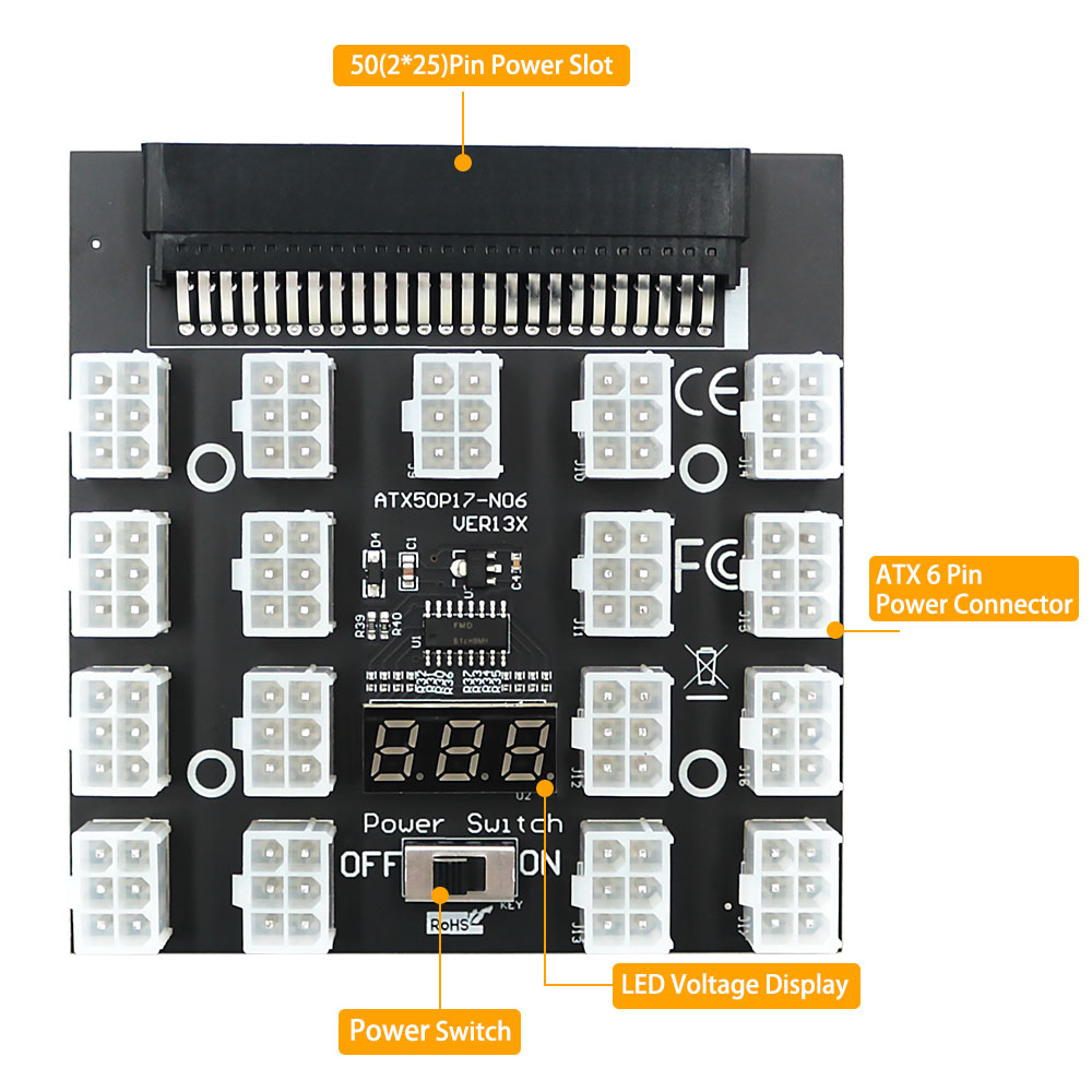 PCI-E 12V 50Pin to ATX 17 x 6P - 2000W Atx Mining Power Supply recension och pris
