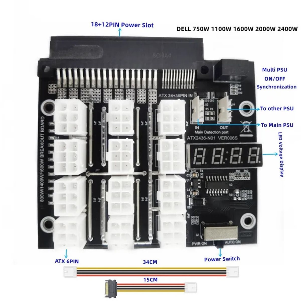 M05K 12 Ports PCIe 6Pin Connec - 2400W Server Psu Breakout Board recension och pris