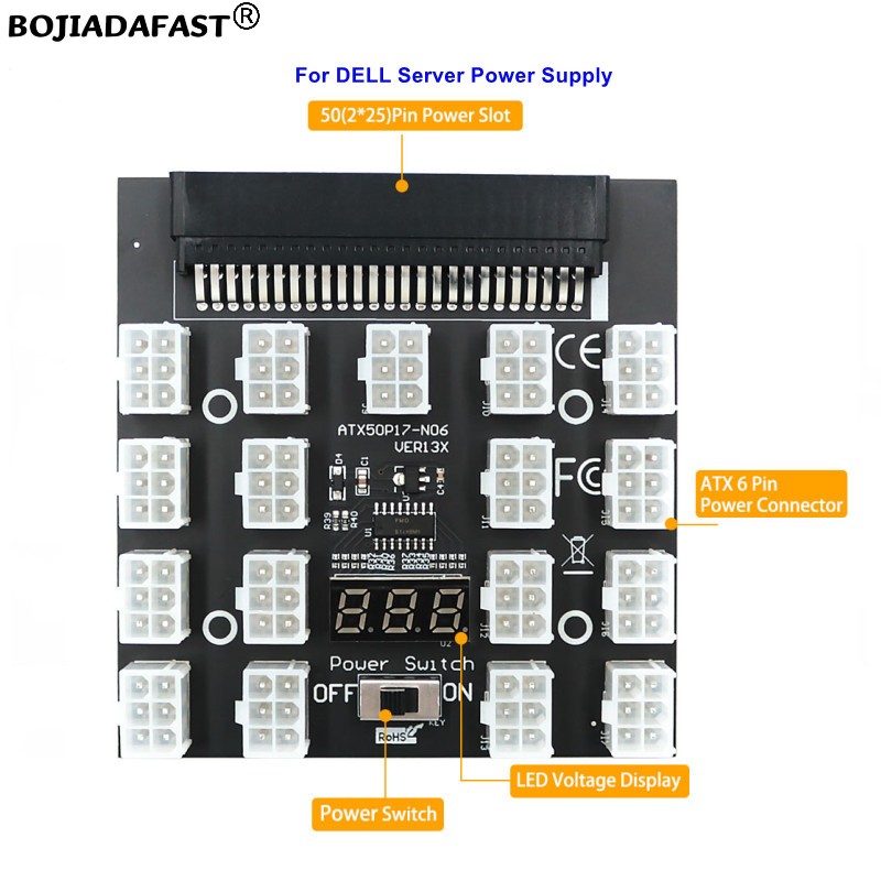 17 Ports PCIe 6Pin Connector S - 2400W Server Psu Breakout Board recension och pris