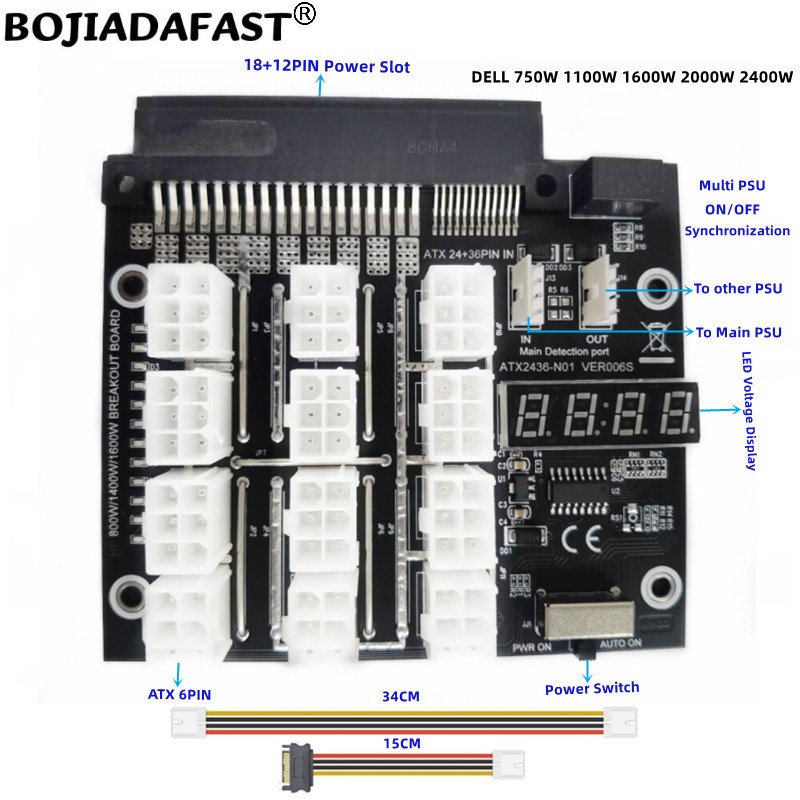 12 * PCI-E 6Pin Connector Brea - 2400W Server Psu Breakout Board recension och pris